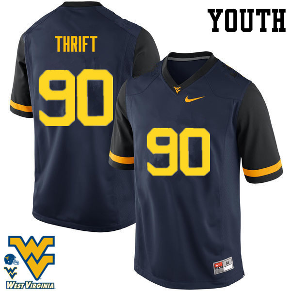 Youth #90 Brenon Thrift West Virginia Mountaineers College Football Jerseys-Navy - Click Image to Close